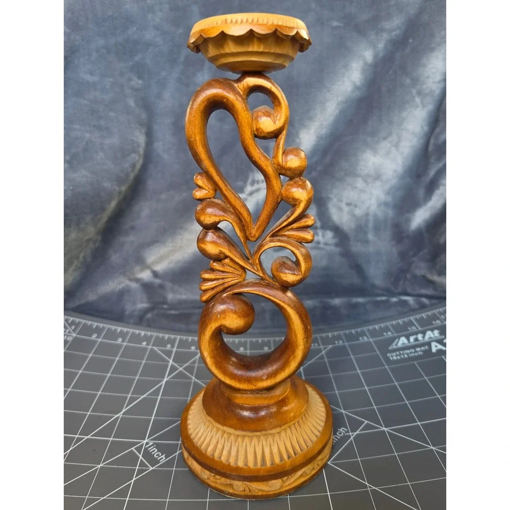 Vintage 1999 MatvienkoV.V. Signed Hand Carved Candlestick Holder Ukraine FolkArt